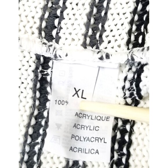 SKOVHUUS White Striped Cardigan Sweater Sz XL Gray Black Silver Stripes Italy - Picture 6 of 9